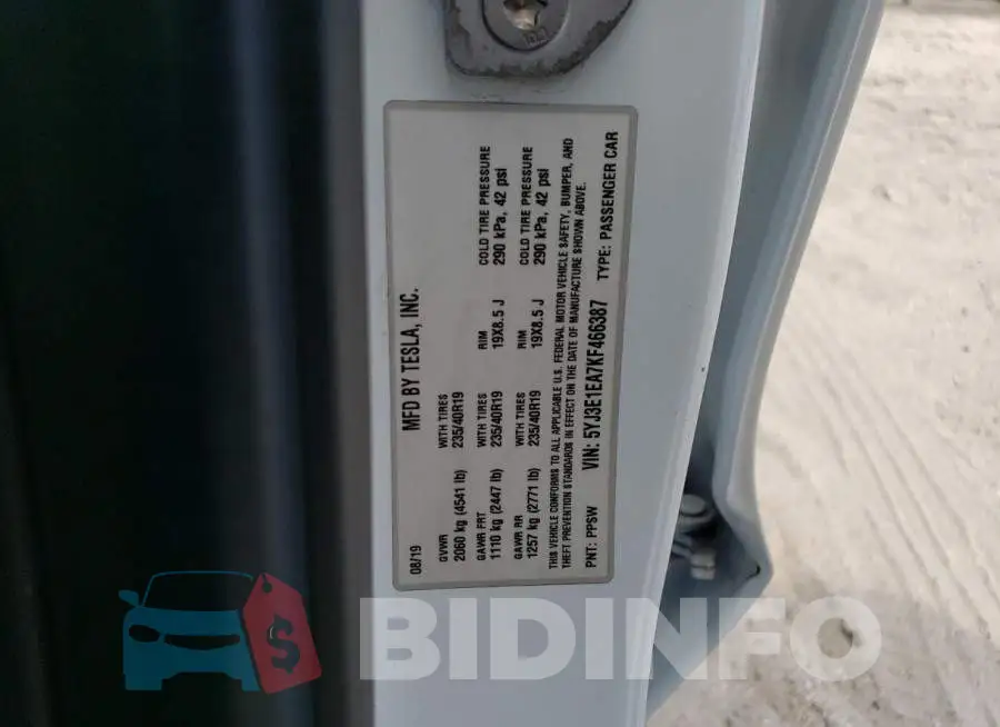5YJ3E1EA7KF466387 Photo# 12