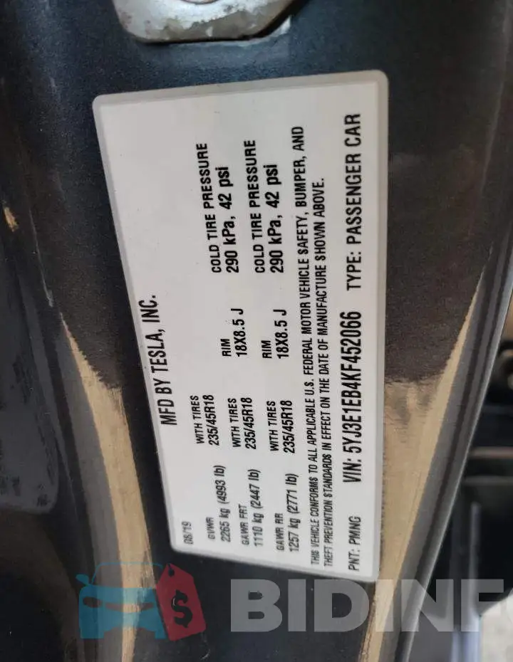 5YJ3E1EB4KF452066 Photo# 12