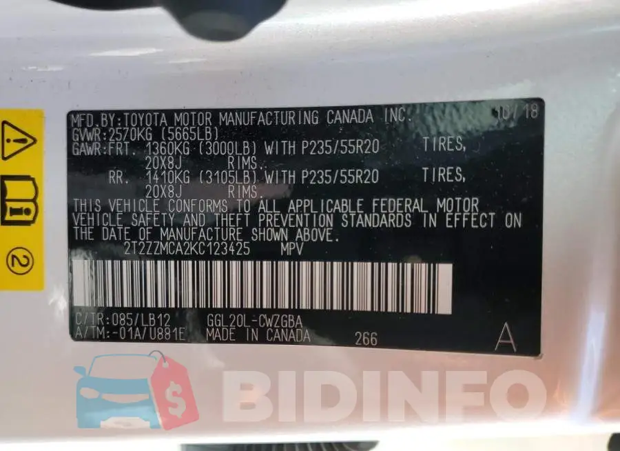 2T2ZZMCA2KC123425 Photo# 13