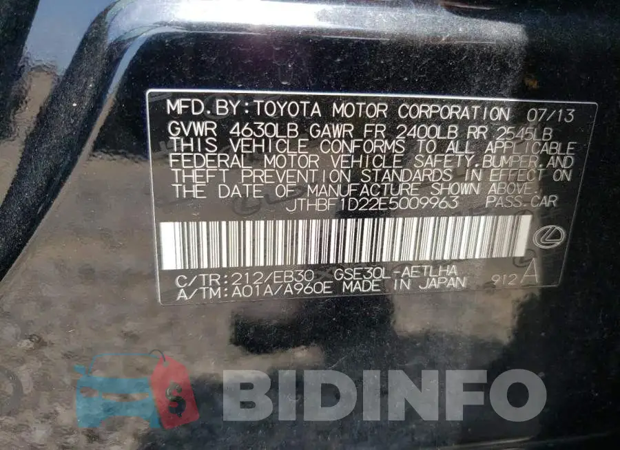 JTHBF1D22E5009963 Photo# 12