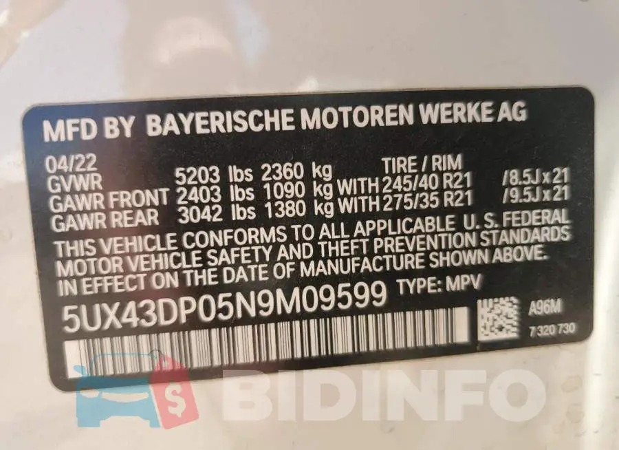 5UX43DP05N9M09599 Photo# 13
