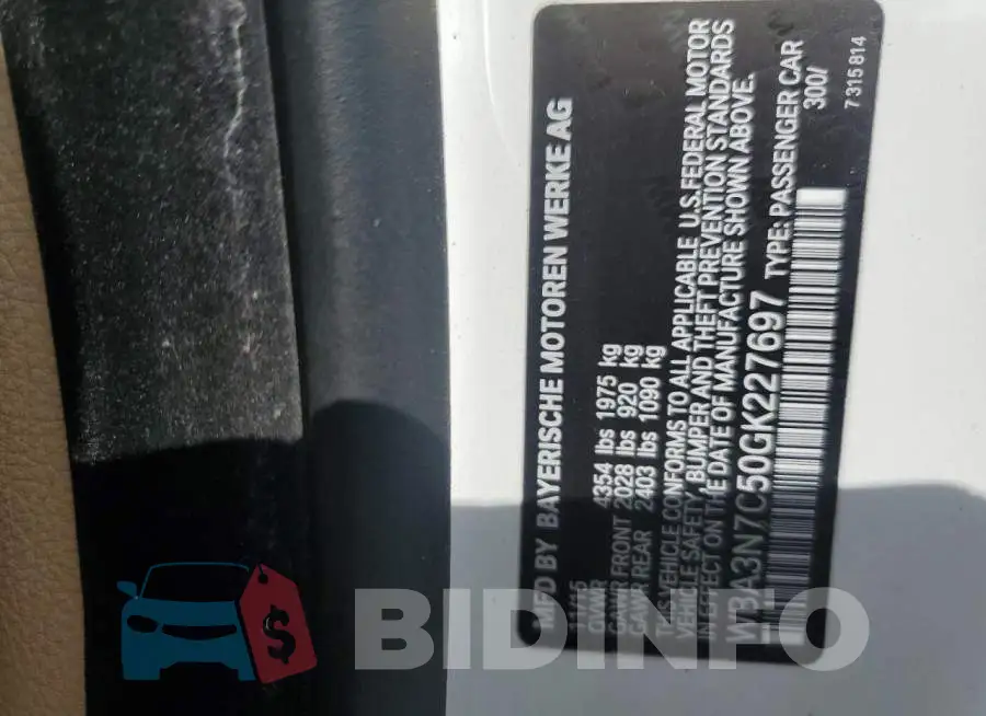 WBA3N7C50GK227697 Photo# 12