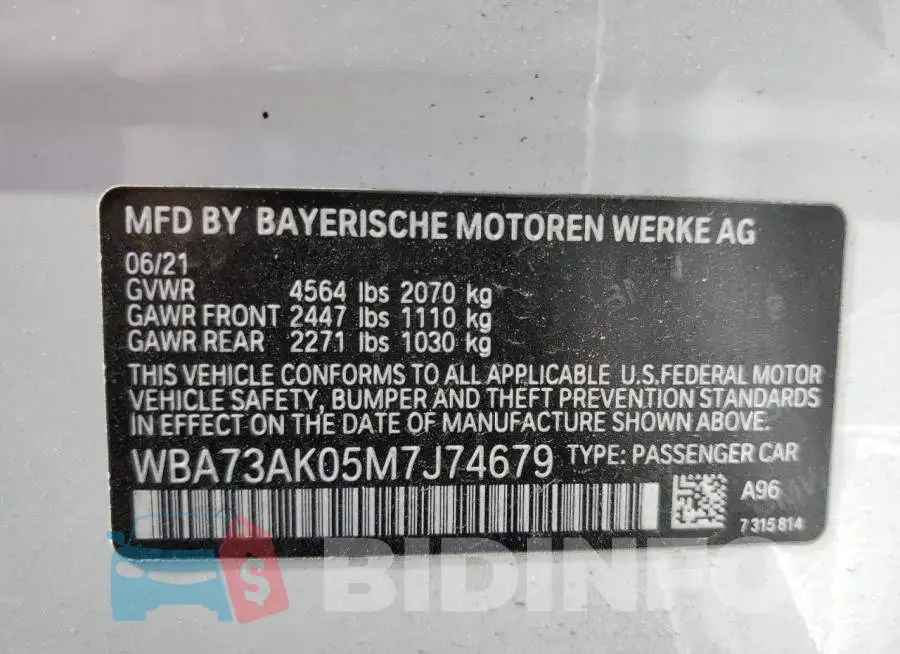 WBA73AK05M7J74679 Photo# 12
