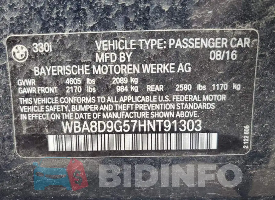 WBA8D9G57HNT91303 Photo# 12