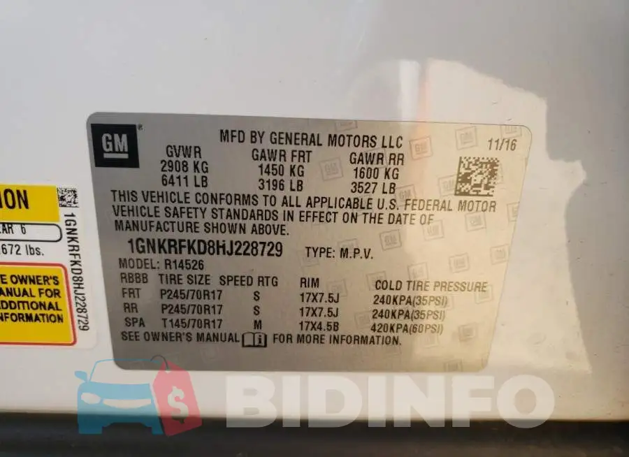 1GNKRFKD8HJ228729 Photo# 13