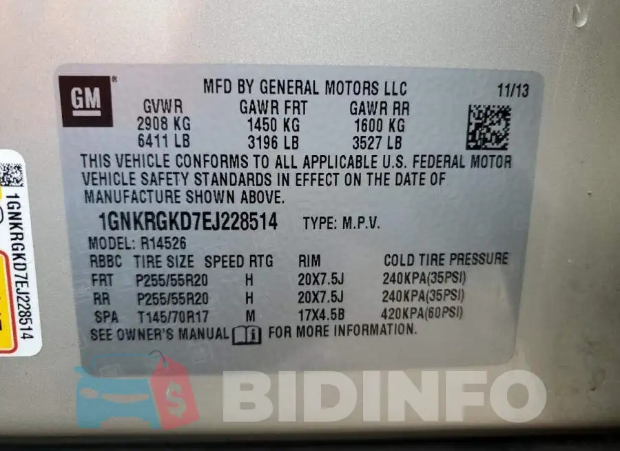 1GNKRGKD7EJ228514 Photo# 12