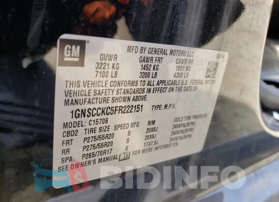 1GNSCCKC5FR222151 Photo# 14