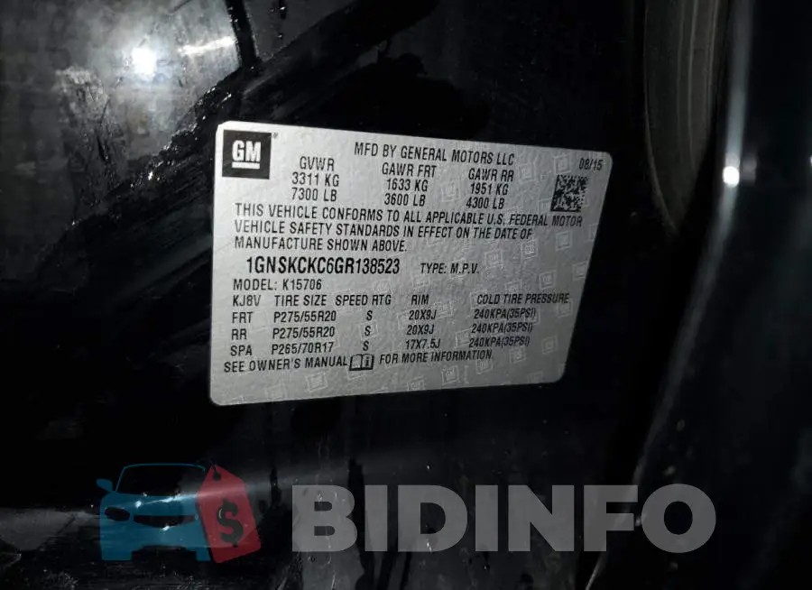 1GNSKCKC6GR138523 Photo# 13