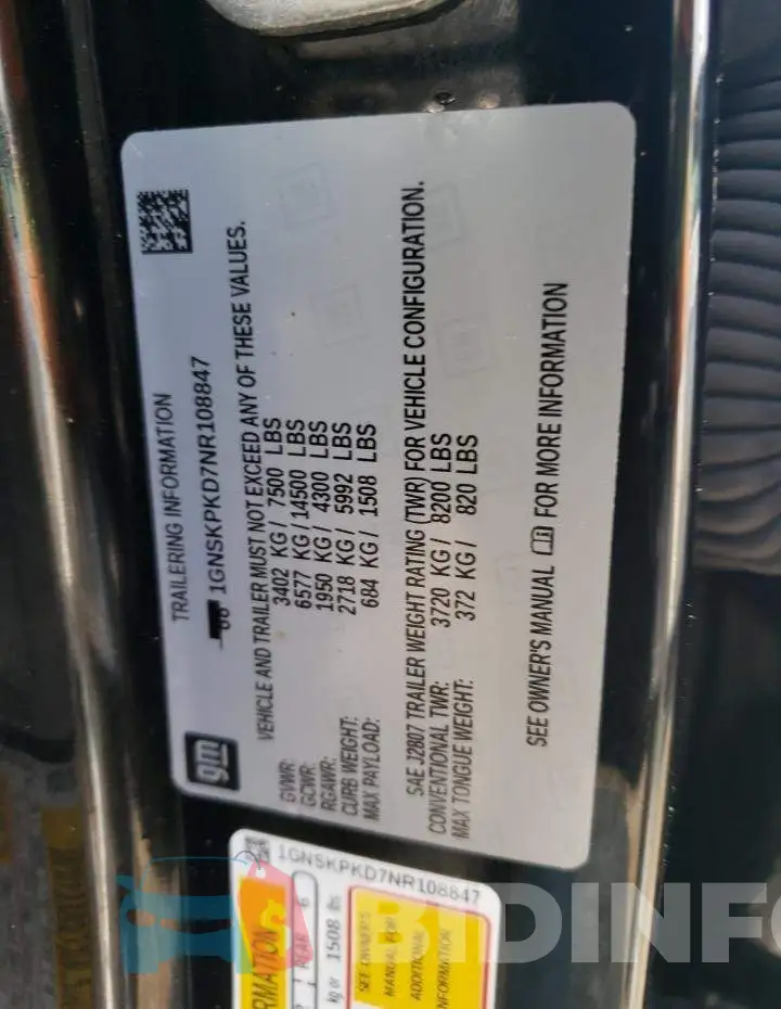 1GNSKPKD7NR108847 Photo# 13