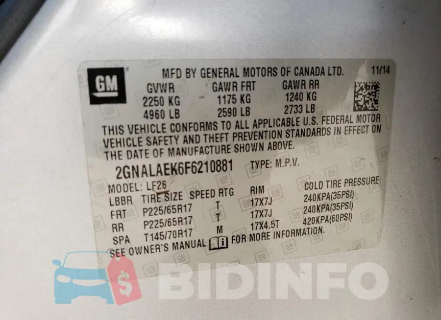 2GNALAEK6F6210881 Photo# 12