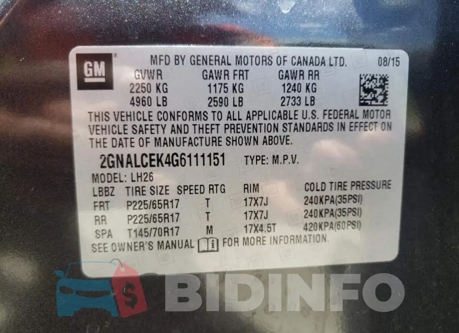 2GNALCEK4G6111151 Photo# 10