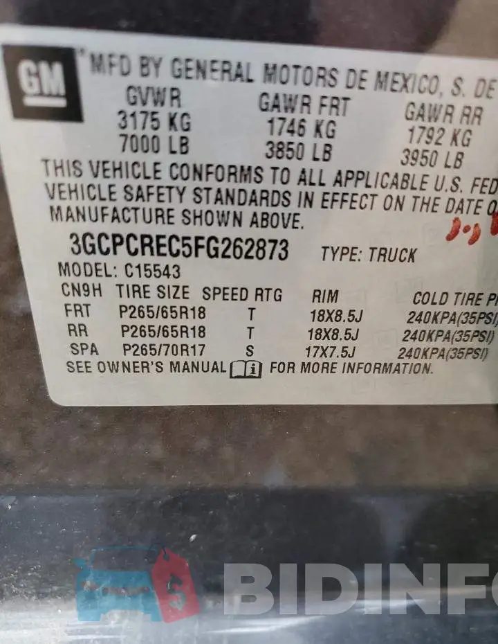 3GCPCREC5FG262873 Photo# 12