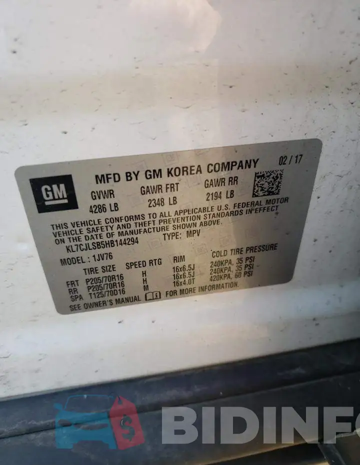 KL7CJLSB5HB144294 Photo# 12