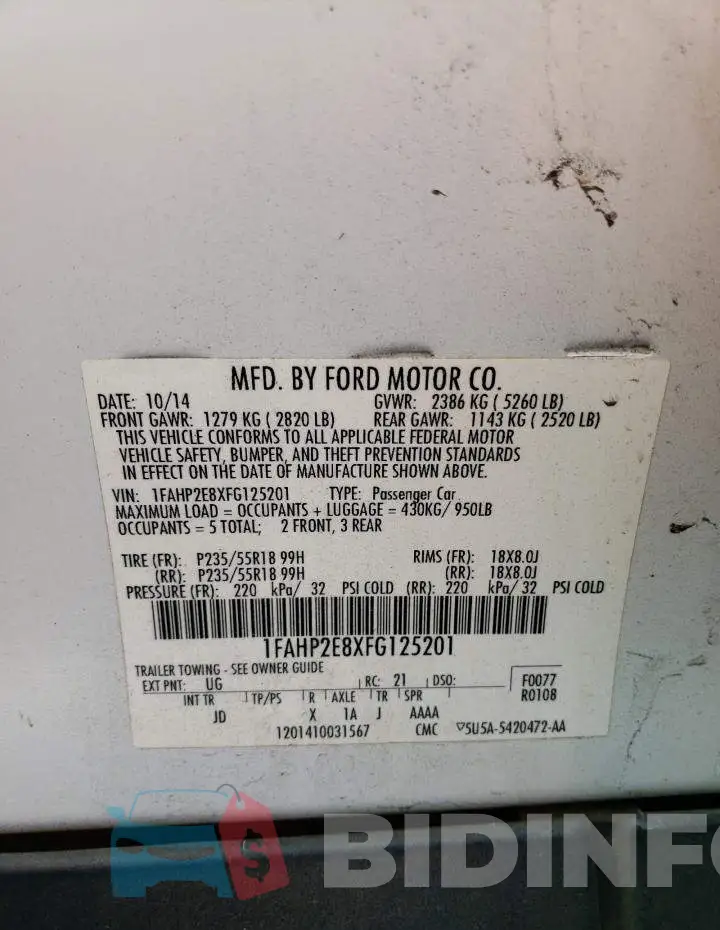 1FAHP2E8XFG125201 Photo# 12
