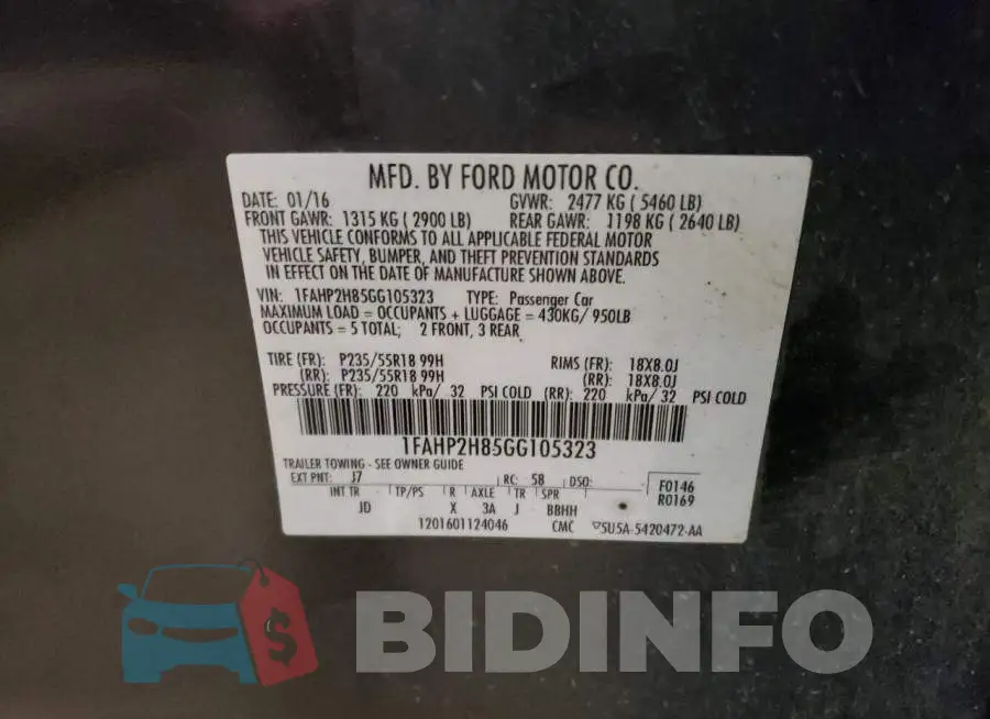 1FAHP2H85GG105323 Photo# 12