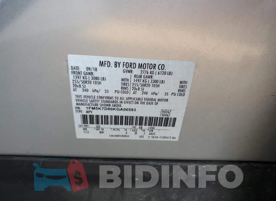 1FM5K7D86KGA06593 Photo# 13