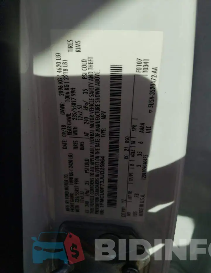 1FMCU0F73JUD25964 Photo# 13