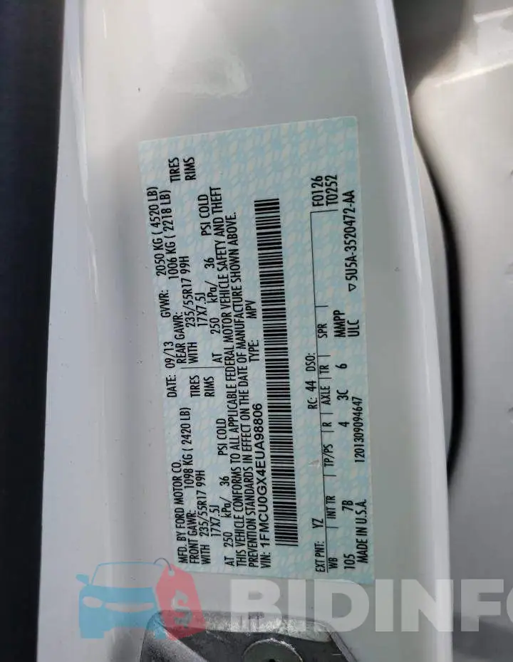 1FMCU0GX4EUA98806 Photo# 13