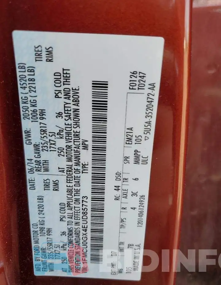 1FMCU0GX4EUD85773 Photo# 13