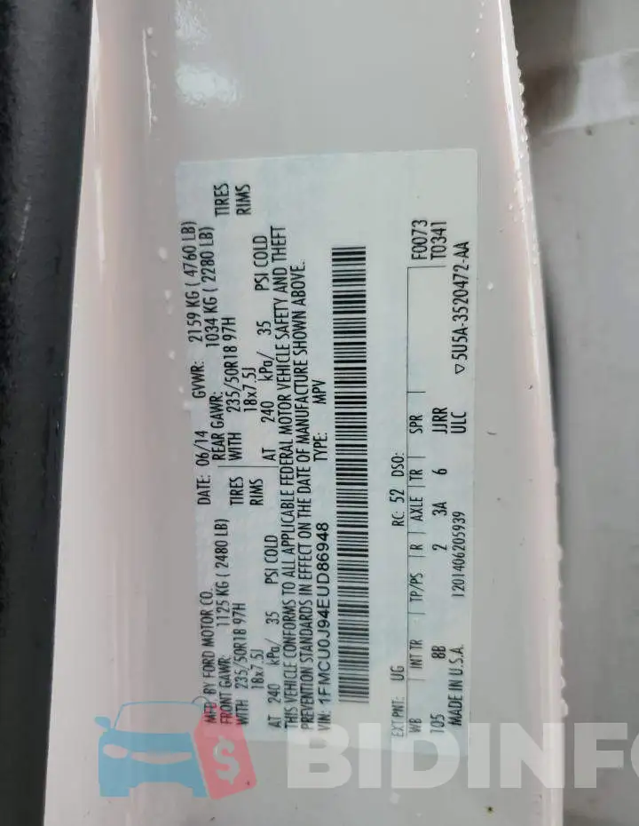 1FMCU0J94EUD86948 Photo# 14