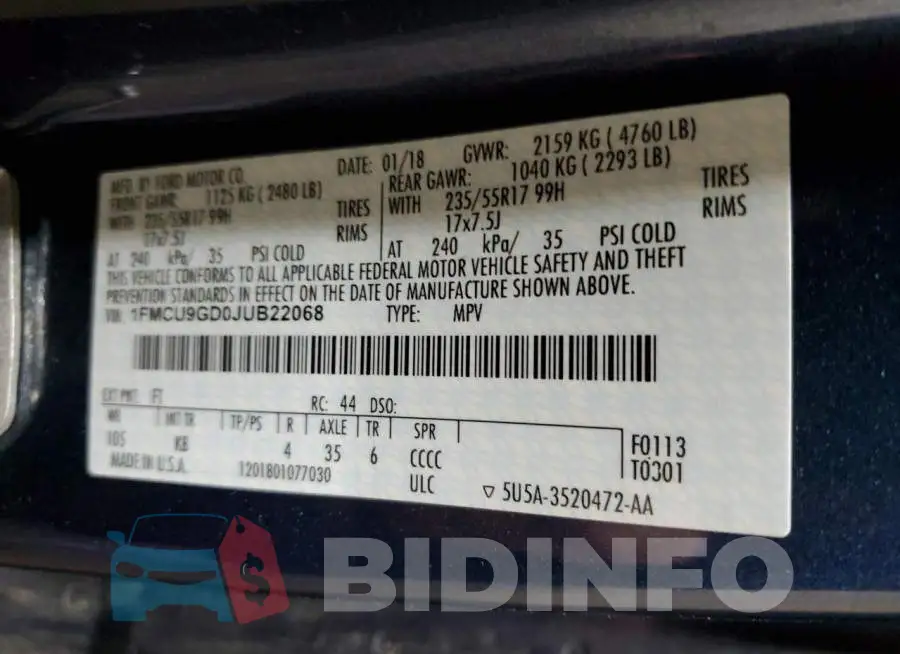 1FMCU9GD0JUB22068 Photo# 13
