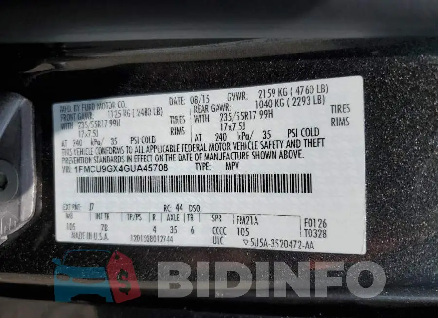 1FMCU9GX4GUA45708 Photo# 13