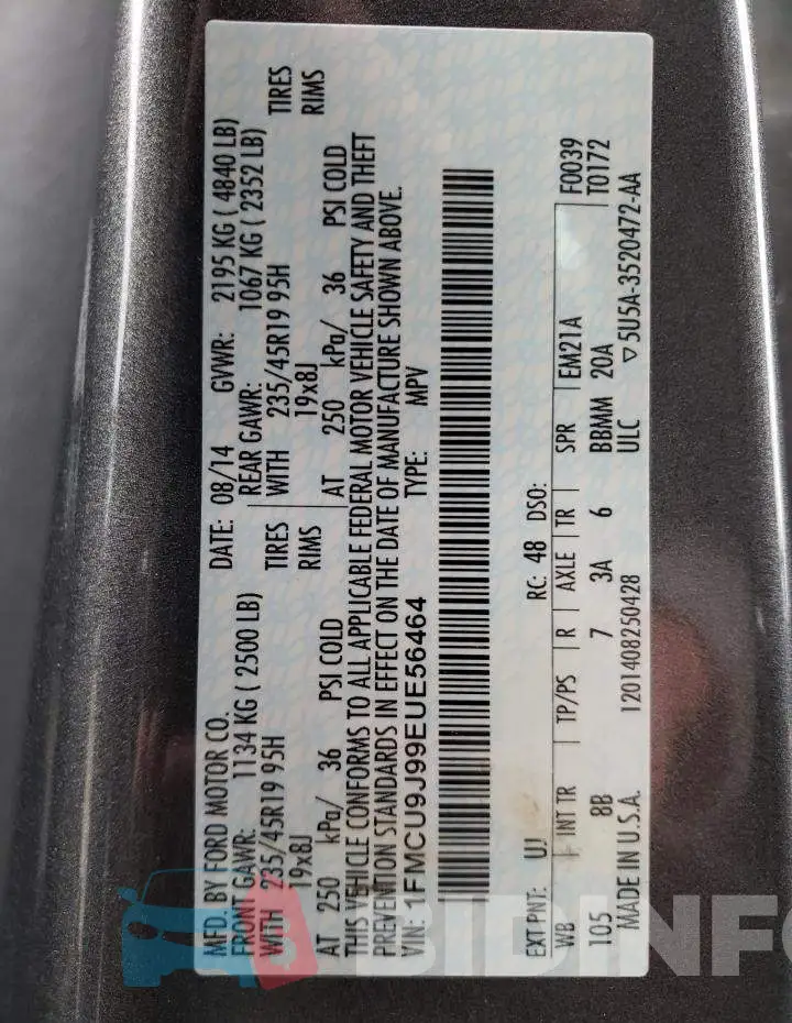1FMCU9J99EUE56464 Photo# 13