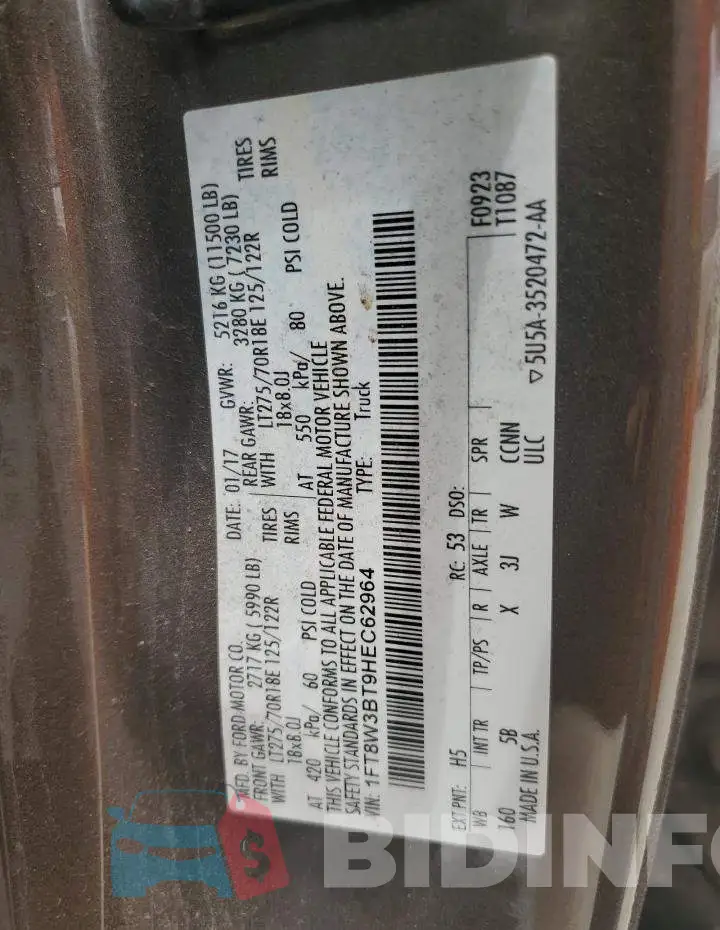 1FT8W3BT9HEC62964 Photo# 12