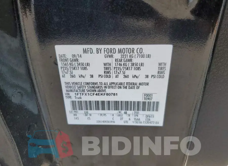 1FTFX1CF4EKF80781 Photo# 12