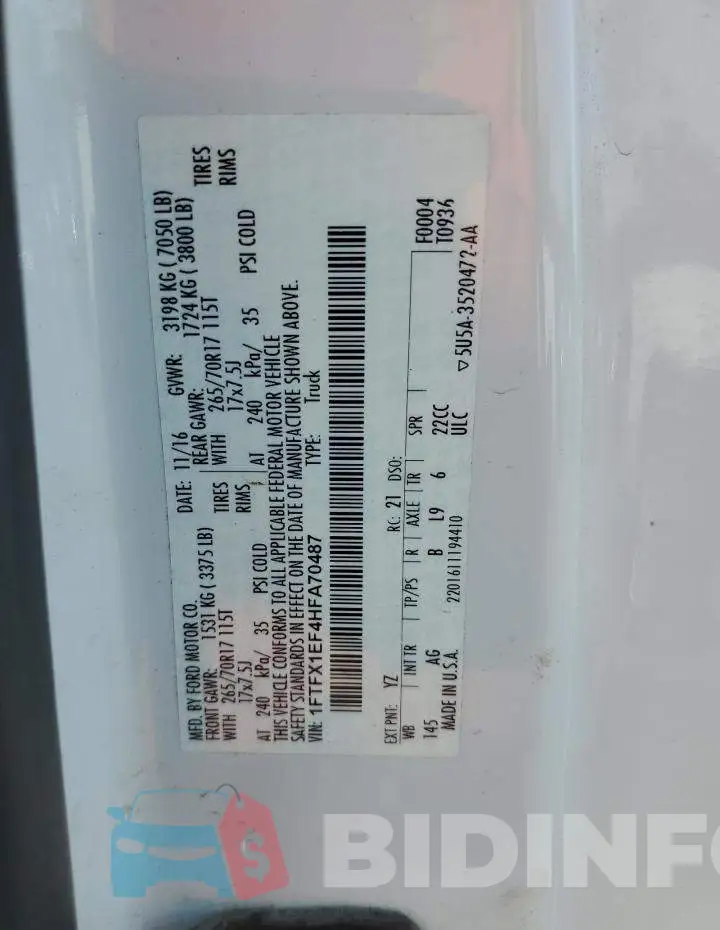 1FTFX1EF4HFA70487 Photo# 13