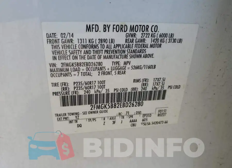 2FMGK5B82EBD26280 Photo# 13