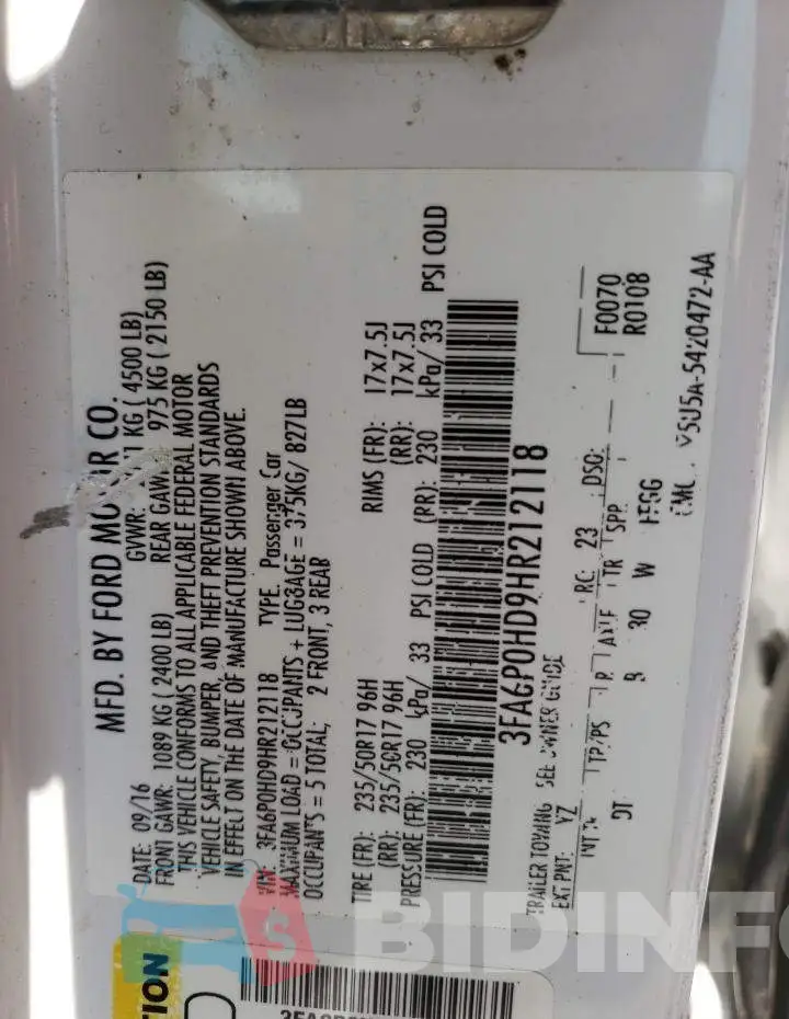 3FA6P0HD9HR212118 Photo# 12
