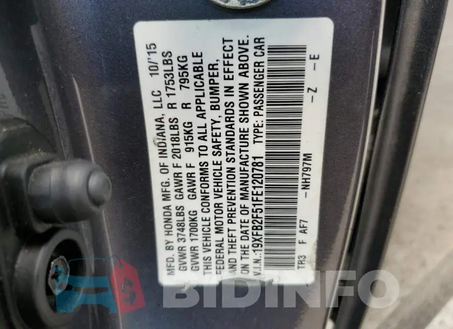 19XFB2F51FE120781 Photo# 12