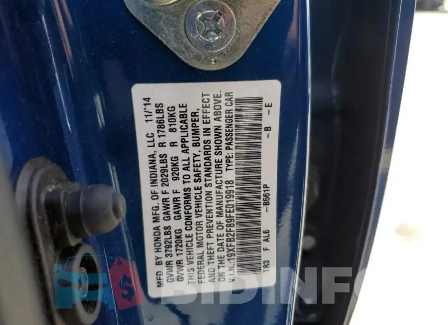 19XFB2F89FE019918 Photo# 12