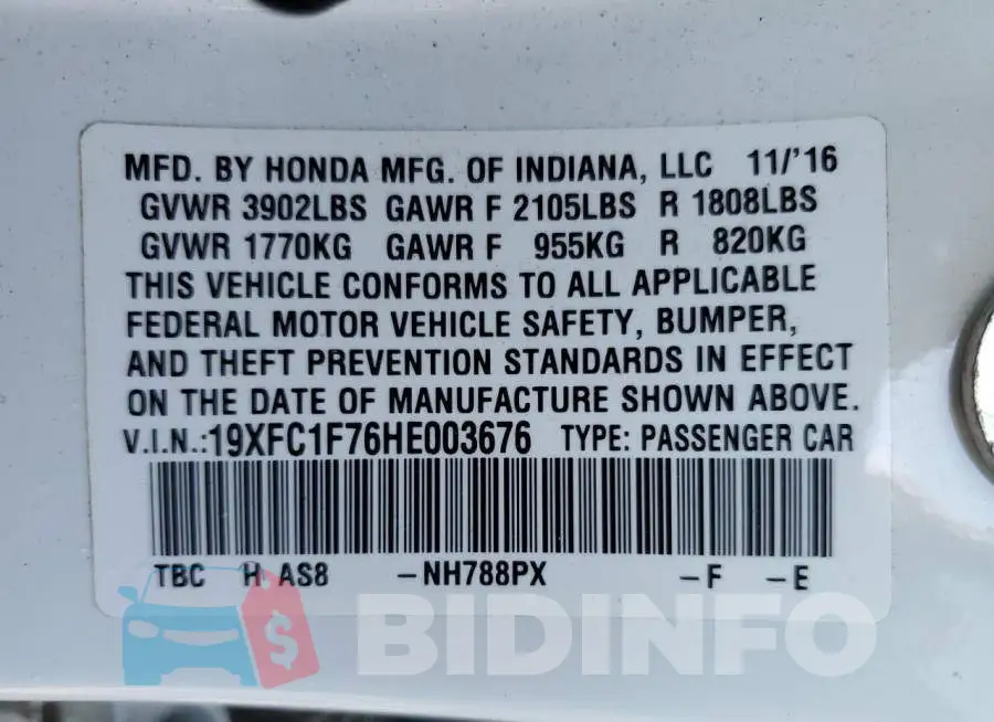 19XFC1F76HE003676 Photo# 12