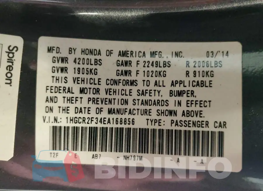 1HGCR2F34EA168856 Photo# 13