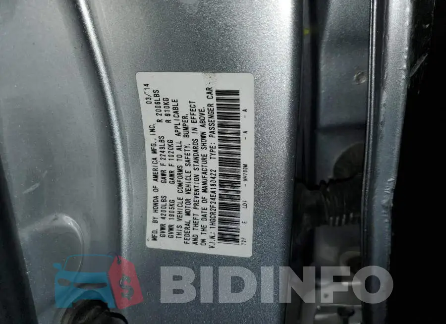 1HGCR2F34EA190422 Photo# 13