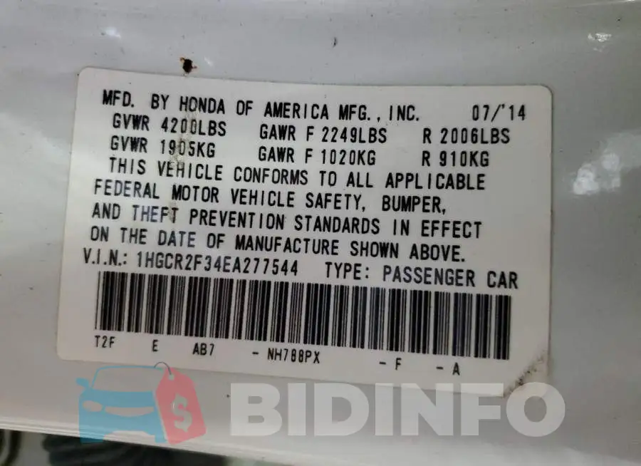 1HGCR2F34EA277544 Photo# 12