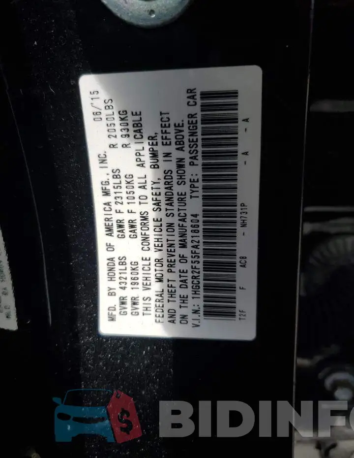 1HGCR2F55FA218604 Photo# 13