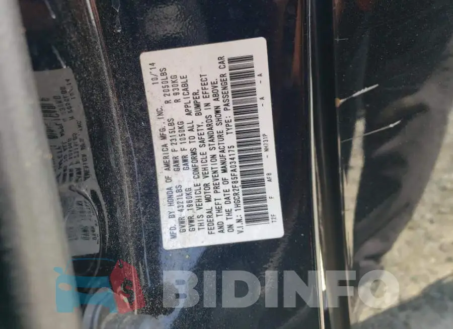1HGCR2F85FA034175 Photo# 12
