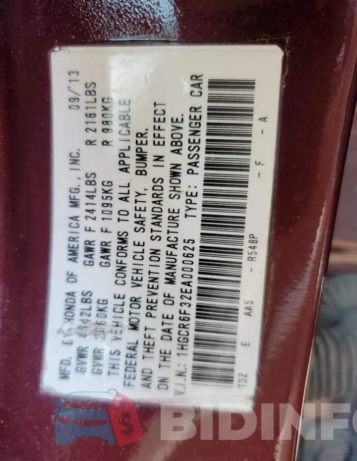 1HGCR6F32EA000625 Photo# 12