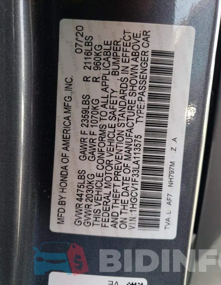 1HGCV1F33LA113575 Photo# 12