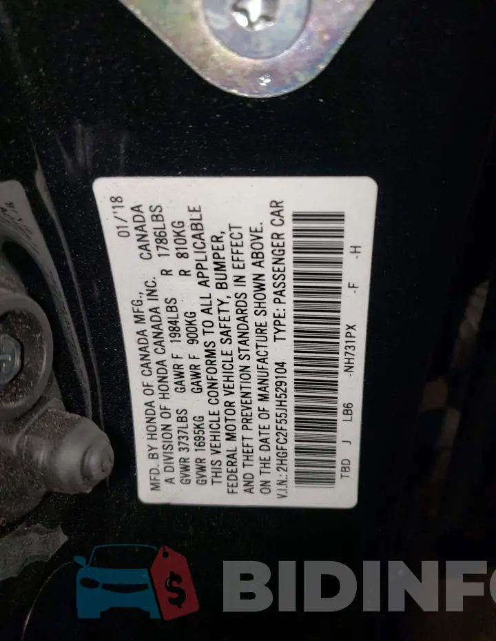 2HGFC2F55JH529104 Photo# 13