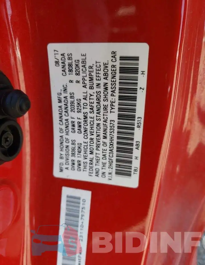 2HGFC3A5XHH753573 Photo# 12