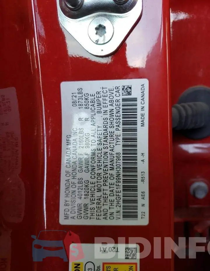 2HGFE1F99NH307968 Photo# 12