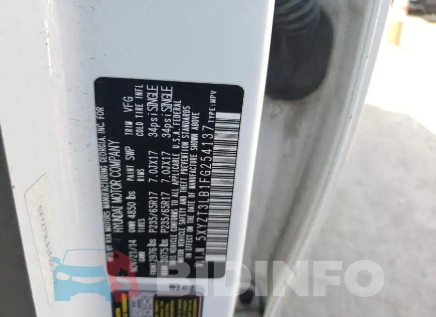 5XYZT3LB1FG254137 Photo# 12