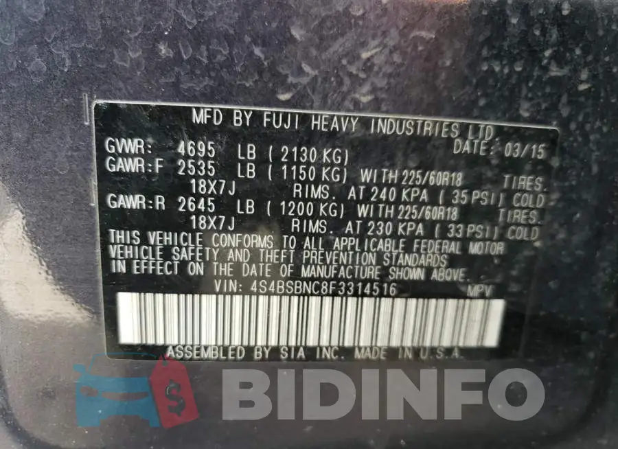 4S4BSBNC8F3314516 Photo# 13