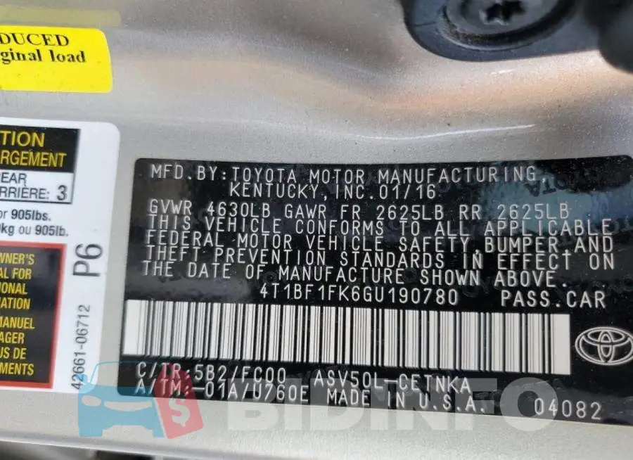 4T1BF1FK6GU190780 Photo# 13