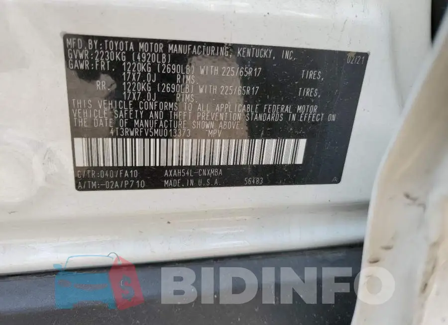 4T3RWRFV5MU013373 Photo# 13