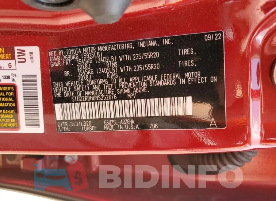 5TDDZRBH6NS252676 Photo# 13